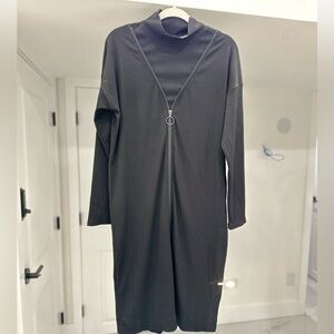 Black zipper turtleneck modest dress. Size L.